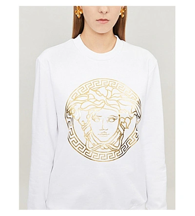 Shop Versace Medusa-print Cotton-jersey Sweatshirt In White