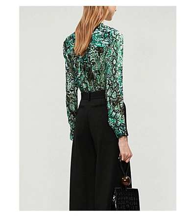 Shop Alice And Olivia Amos Animal-print Crepe Blouse In Black/emerald