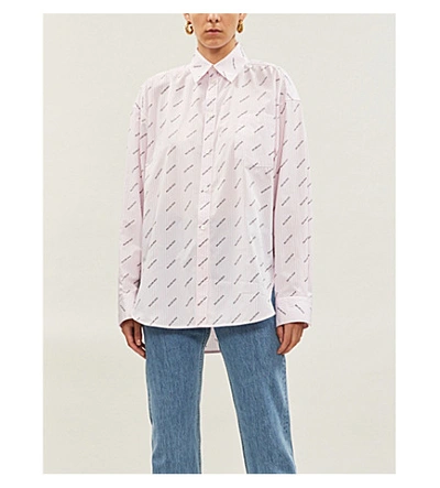 Shop Balenciaga Logo-print Striped Cotton Shirt In Rose/black