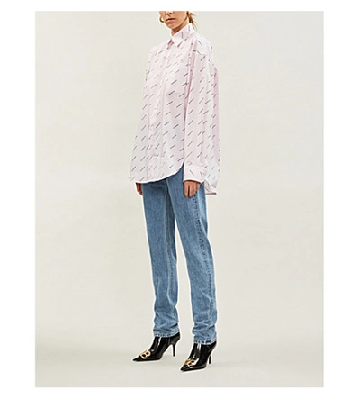 Shop Balenciaga Logo-print Striped Cotton Shirt In Rose/black