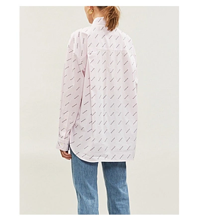 Shop Balenciaga Logo-print Striped Cotton Shirt In Rose/black
