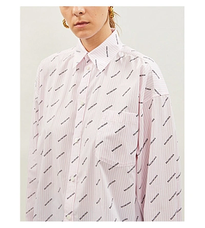 Shop Balenciaga Logo-print Striped Cotton Shirt In Rose/black