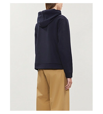 Shop Sandro Kyle Striped-panel Jersey Hoody In Navy Blue