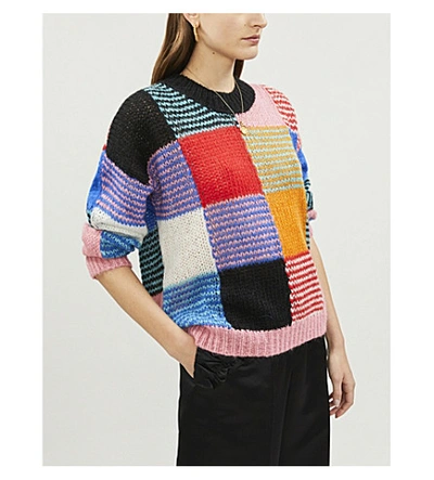 Shop Stine Goya Sana Patchwork-panels Mohair-blend Jumper In Gingham