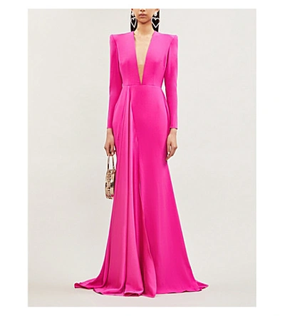 Shop Alex Perry Lindy Fitted Semi-sheer Crepe Maxi Dress In Pink