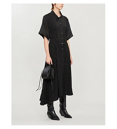 Shop Loewe Asymmetric Linen-blend Jacquard Midi Shirt Dress In Black