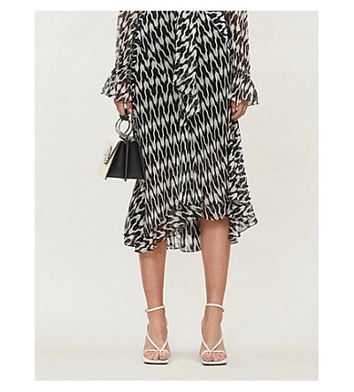 Shop Diane Von Furstenberg Debra Houndstooth-patterned Silk Midi Skirt In Empire Houndstooth Ivory