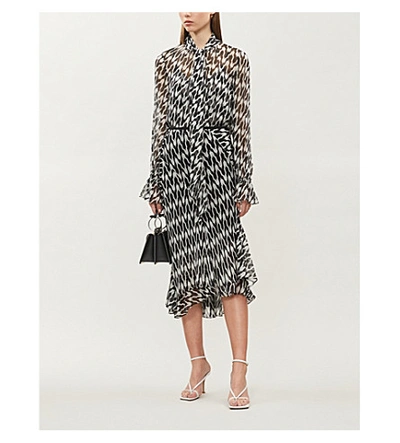 Shop Diane Von Furstenberg Debra Houndstooth-patterned Silk Midi Skirt In Empire Houndstooth Ivory