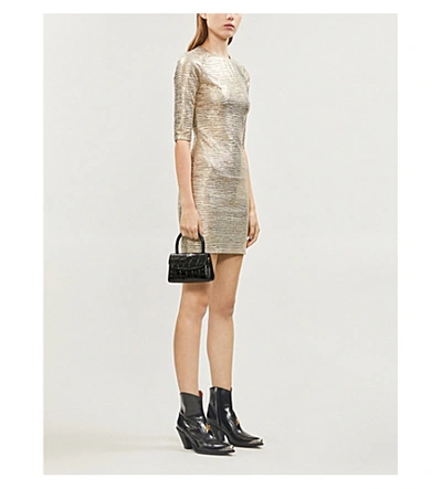 Shop Alice And Olivia Delora Stretch-jersey Metallic Mini Dress In Champagne