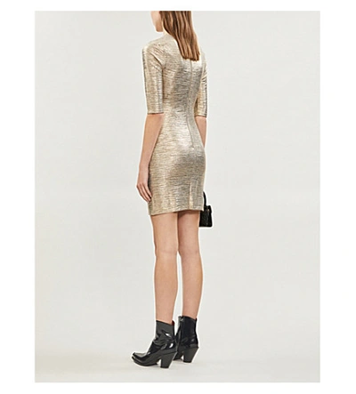 Shop Alice And Olivia Delora Stretch-jersey Metallic Mini Dress In Champagne