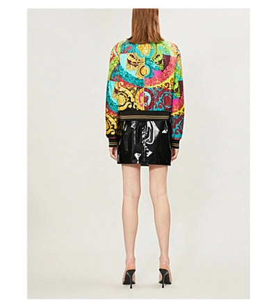 Shop Versace Baroque-print Padded Silk-satin Bomber Jacket In Multi