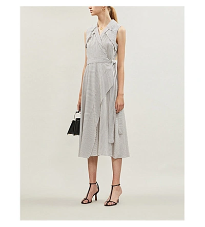 Shop Diane Von Furstenberg Charleigh Striped Woven Midi Wrap Dress In White/whitecap/black