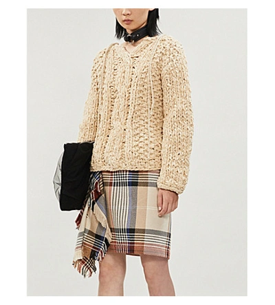 Shop Acne Studios Kadhia Cable-knit Cotton And Wool-blend Jumper In Beige
