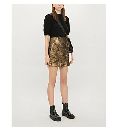 Shop Sandro Brocade Woven Mini Skirt In Gold