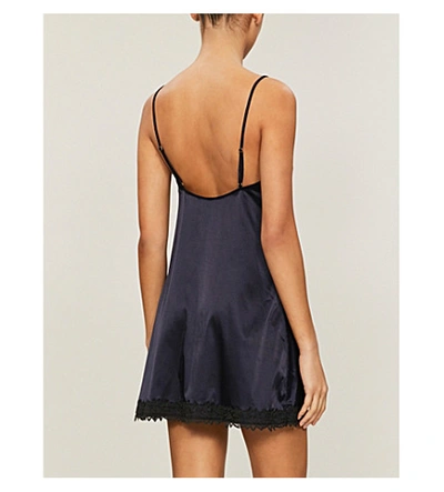 Shop Myla Aster Lane Round-neck Stretch-satin Slip In Navy