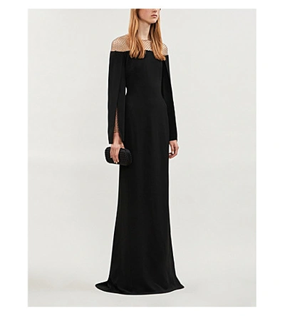 Shop Stella Mccartney Embellished Mesh-panelled Crepe Gown In Black