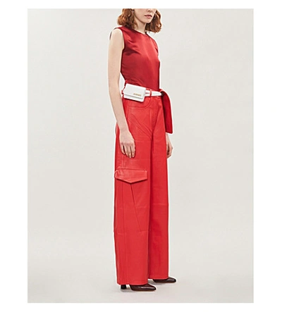 Shop Jacquemus Le Pantalon De Nimes High-rise Wide-leg Leather Trousers In Red