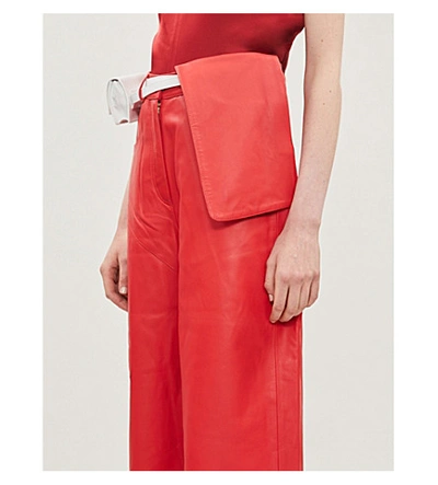 Shop Jacquemus Le Pantalon De Nimes High-rise Wide-leg Leather Trousers In Red