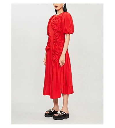 Shop Simone Rocha Ruched-detail Silk Dress In Red
