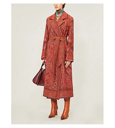 Shop Etro Lindsay Paisley-print Wool Wrap Coat In Red