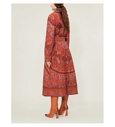 Shop Etro Lindsay Paisley-print Wool Wrap Coat In Red