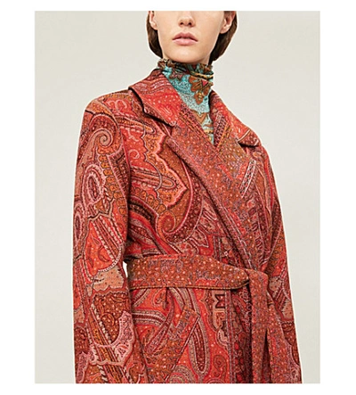 Shop Etro Lindsay Paisley-print Wool Wrap Coat In Red