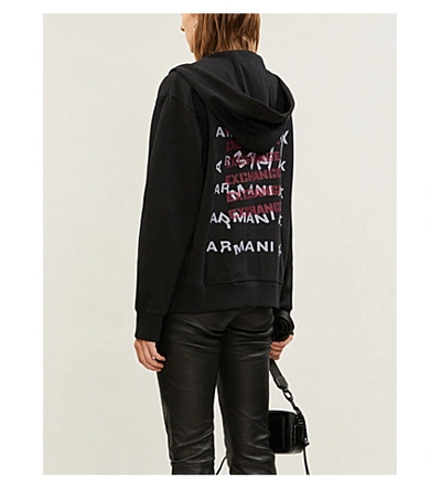 Shop Armani Exchange Metallic Logo-print Cotton-blend Hoody In Black