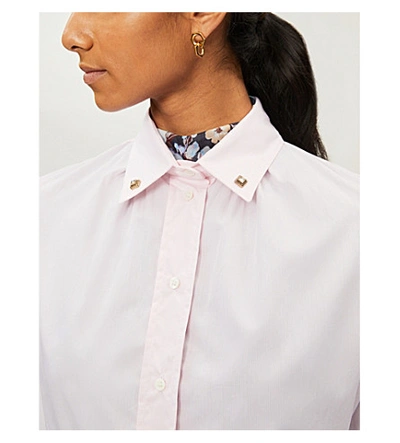 Shop Sandro Striped Diamanté-embellished Cotton Shirt In Pink