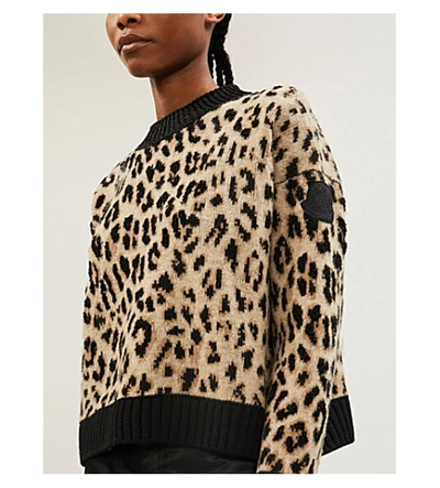 Shop Moncler Leopard-print Wool And Cashmere-blend Jumper In Beige