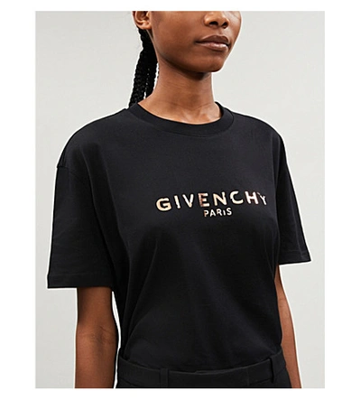 Shop Givenchy Metallic Logo-print Cotton-jersey T-shirt In Black