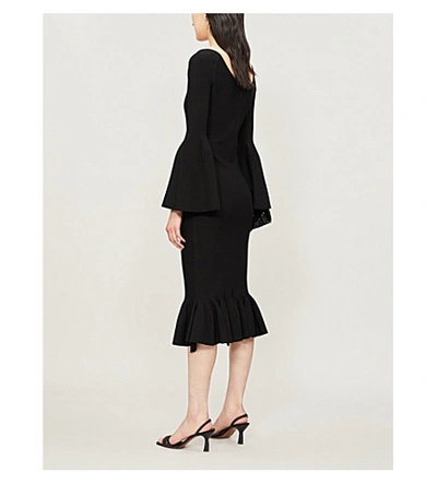 Shop Stella Mccartney Fluted-sleeve Flared-hem Crepe Midi Dress In Black