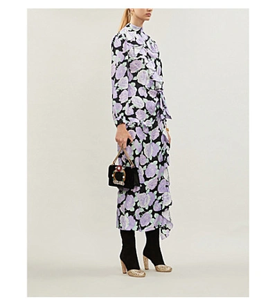Shop Miu Miu High-neck Gathered Floral-print Silk Midi Dress In Bloom