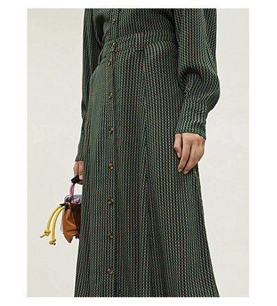 Shop Ganni Floral-pattern Crepe Midi Skirt In Tigers Eye