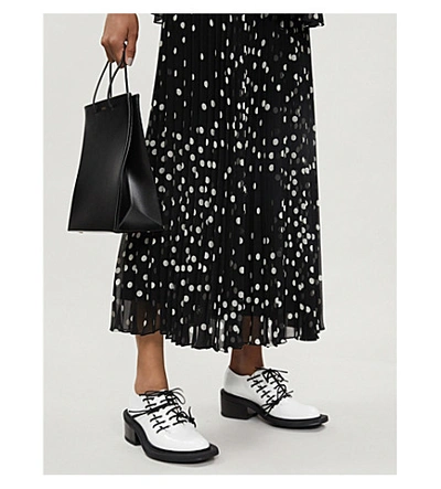 Shop Stella Mccartney Polka-dot Pleated Chiffon Midi Skirt In Black & Natural