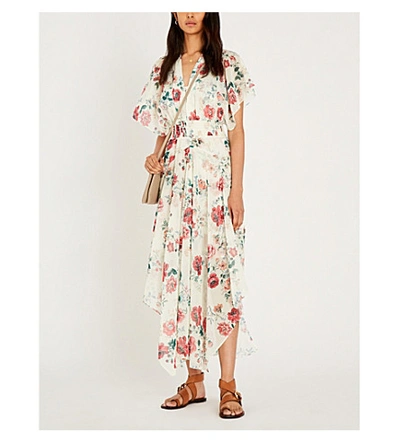 Rachelle Asymmetrical Hem Floral Print Maxi Dress In White