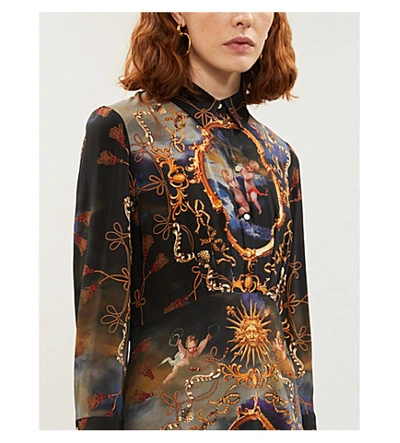 Shop Claudie Pierlot Graphic-print Silk-satin Dress