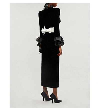 Shop Alessandra Rich Ruffle-trim Silk-blend Velvet Midi Dress In Black