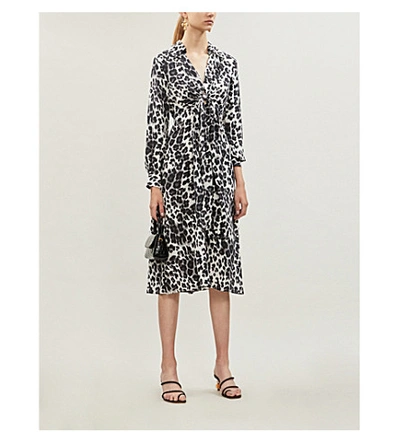 Shop Diane Von Furstenberg Donika Gathered Leopard-print Silk-crepe Midi Dress In Htge Cheetah Grey