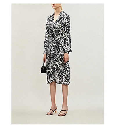 Shop Diane Von Furstenberg Donika Gathered Leopard-print Silk-crepe Midi Dress In Htge Cheetah Grey