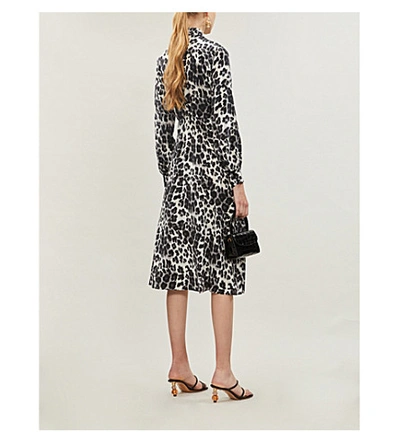 Shop Diane Von Furstenberg Donika Gathered Leopard-print Silk-crepe Midi Dress In Htge Cheetah Grey