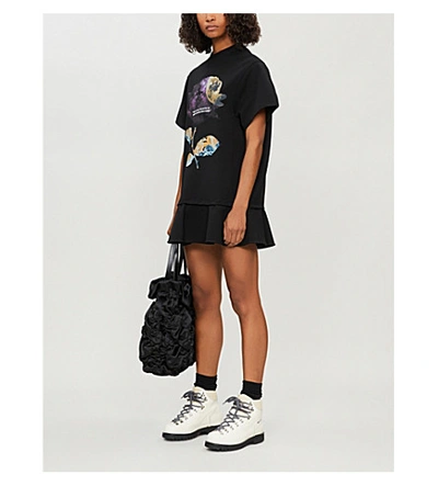 Shop Valentino Graphic-print Cotton-jersey Mini Dress In Black