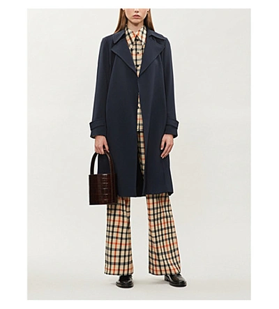 Shop Theory Belted Crepe Trench Coat In Nocturne Navy