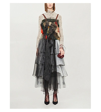 Shop Quetsche Deconstructed Layered Tulle Mid Dress In Black/multi