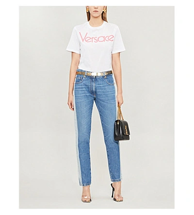 Shop Versace Logo-print Cotton-jersey T-shirt In White Pink