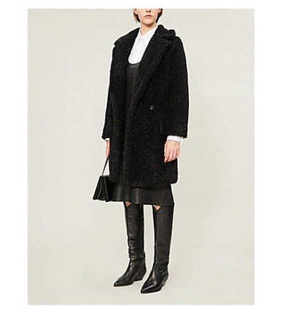 Max Mara Lastra Glittered Faux-fur Coat In Black | ModeSens