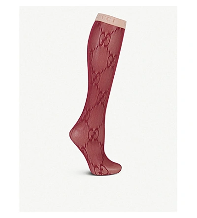 Shop Gucci Gg Logo-print Lace Socks In Scarlett