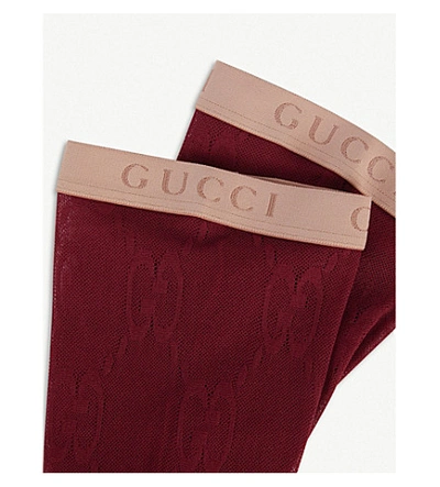 Shop Gucci Gg Logo-print Lace Socks In Scarlett