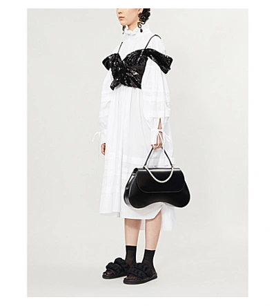 Shop Simone Rocha Cold-shoulder Sequinned Crop Top In Black
