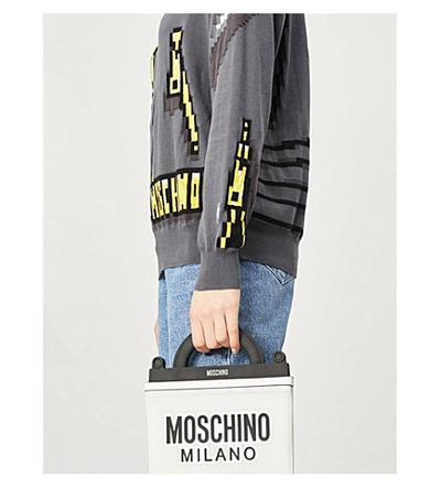 Shop Moschino Logo-pattern Cotton-jersey Jumper In Grey & Yellow