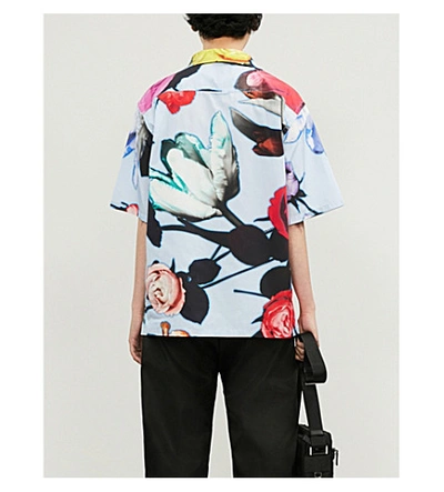 Shop Prada Floral-print Regular-fit Cotton Shirt In Heavenly